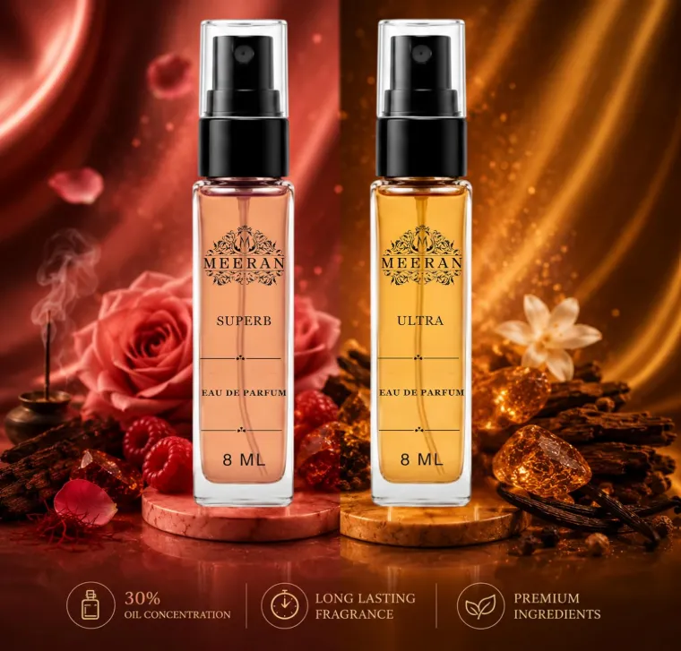  Meeran SUPERB & ULTRA Perfume Gift Set for Men & Women | 2 x 8ML Long Lasting Luxury Eau De Parfum | 30% Oil Concentration | Pocket Travel Perfume Combo